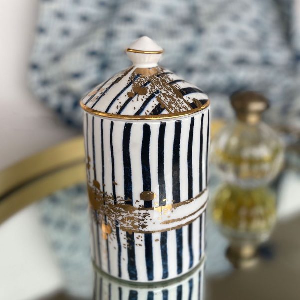 Porcelain Rose Geranium Jar Candle Cobalt Strip with Gold