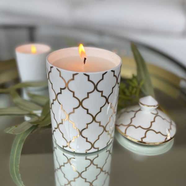 Porcelain Ginger Jar Candle Gold Trellis