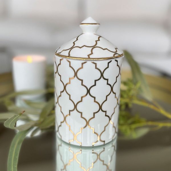 Porcelain Ginger Jar Candle Gold Trellis