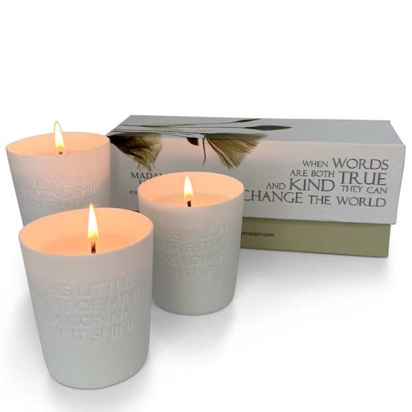 Set of 3 Embossed Message Votives in gift box