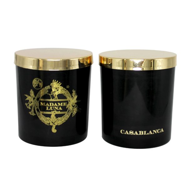 Madame Luna Gold Crest Black Cup Candle with Gold Lid - CASABLANCA