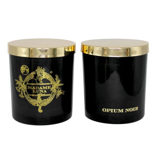 Madame Luna Gold Crest Black Cup Candle with Gold Lid - OPIUM NOIR